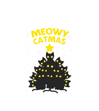 Meowy catmas black model alb pe tricou