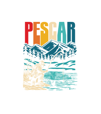 Pescar retro model alb pe tricou