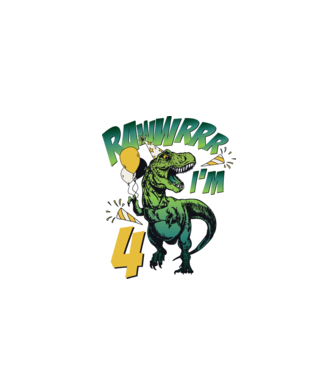 'Birthday Dinosaur rawww i''m 4' model alb pe tricou