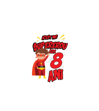 Acest mic supererou are 8 ani model negru pe tricou