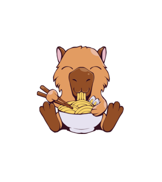 Capibară Ramen model alb pe tricou