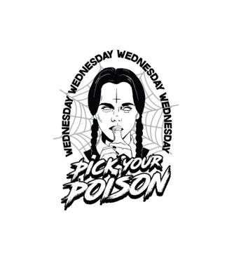 WEDNESDAY Pick your poison model alb pe tricou