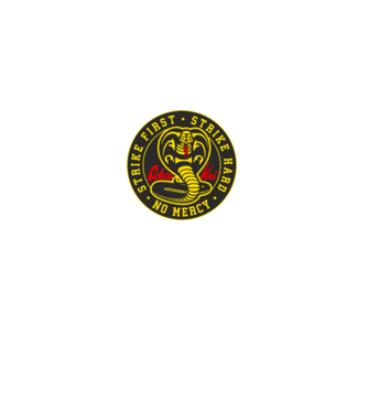 Strike first strike hard cobra kai model negru pe tricou