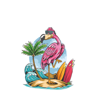 Surfer flamingo model alb pe tricou