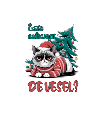 Este suficient de vesel? pisică Crăciun model alb pe tricou