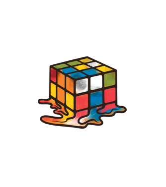 Melted Rubik model alb pe tricou