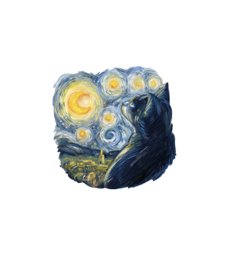 Van Gogh cat model alb pe tricou