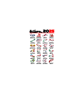F1 calendar 2025 Alb model nisipiu pe tricou