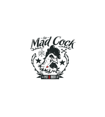 The Mad Cock model alb pe tricou