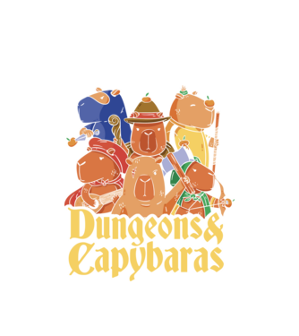 Dungeons and Capybaras model alb pe tricou