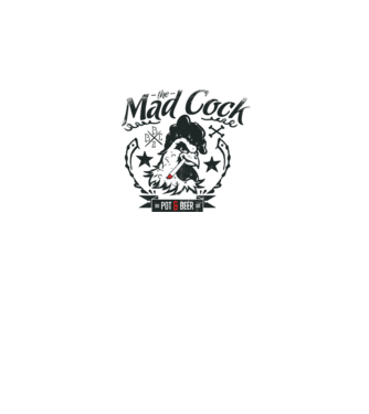 The Mad Cock model alb pe tricou
