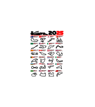 F1 calendar 2025 model alb pe tricou
