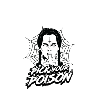 WEDNESDAY Pick your poison model alb pe tricou
