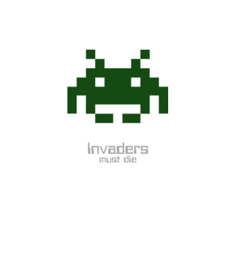 Invaders Must Die model alb pe tricou