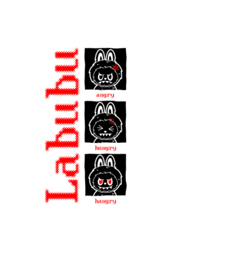 Labubu moods model negru pe tricou