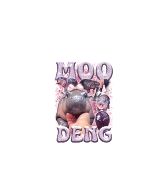 MOO DENG baby hippo model negru pe tricou