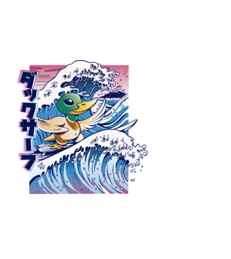 Surfer Duck model alb pe tricou