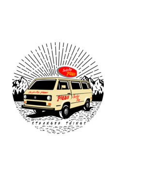 surfer boy pizza bus stranger things model alb pe tricou