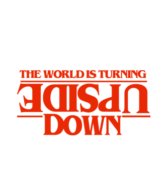 the world is turning upside down model alb pe tricou