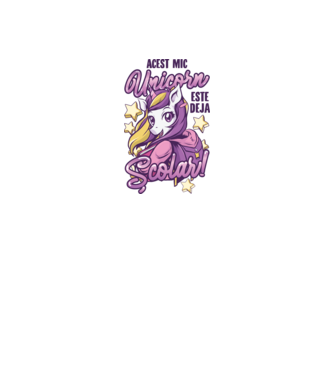 Acest mic unicorn este deja școlar model alb pe tricou