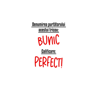 Denumirea purtătorului acestui tricou: bunic! Calificare: Perfect! model alb pe tricou