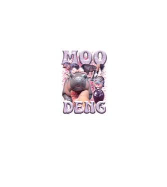 MOO DENG baby hippo model negru pe tricou