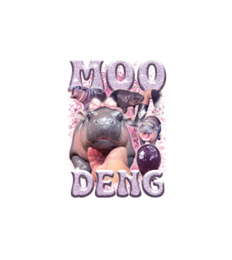 MOO DENG baby hippo model alb pe tricou