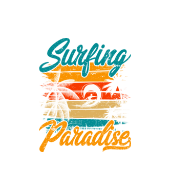 Surfing Paradise model alb pe tricou