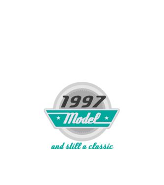 Model and still a classic - 1997 model albastru închis pe tricou
