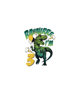 'Birthday Dinosaur rawww i''m 3' model alb pe tricou