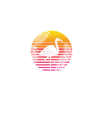 Retro flamingo sunset model negru pe tricou