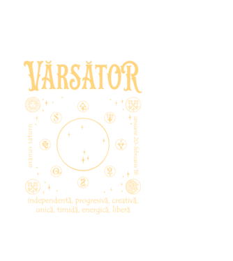Zodiac femeie VĂRSĂTOR golden model alb pe tricou