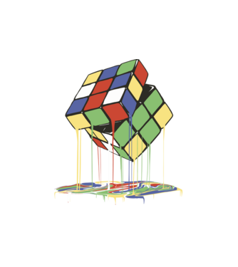 Melting Rubik cube model alb pe tricou