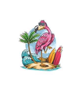 Surfer flamingo model alb pe tricou