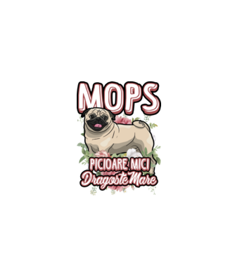 mops : picioare mici dragoste mare model alb pe tricou