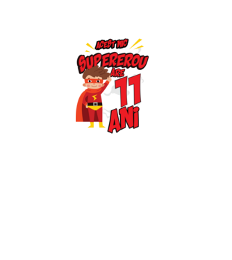 Acest mic supererou are 11 ani model negru pe tricou