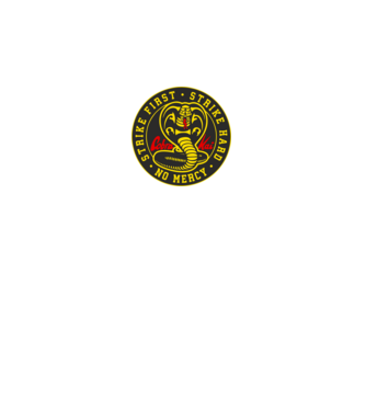 Strike first strike hard cobra kai model negru pe tricou
