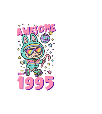 Awesome since 1995 - Labubu model alb pe tricou