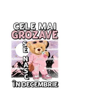RETRO teddy fetişcană DECEMBRIE model alb pe tricou