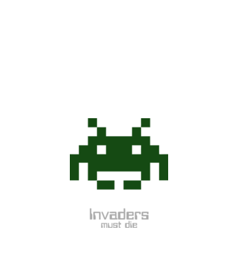 Invaders Must Die model alb pe tricou