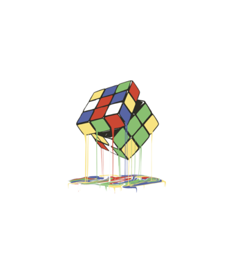 Melting Rubik cube model negru pe tricou
