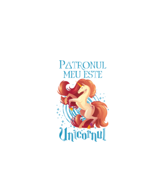 Patronul meu este UNICORNUL model negru pe tricou