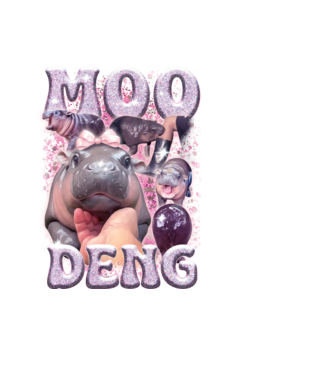 MOO DENG baby hippo model negru pe tricou