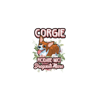 corgie : picioare mici dragoste mare model alb pe tricou