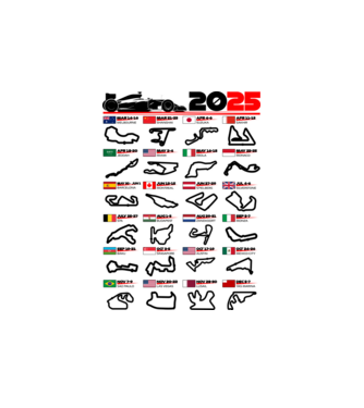 F1 calendar 2025 model alb pe tricou