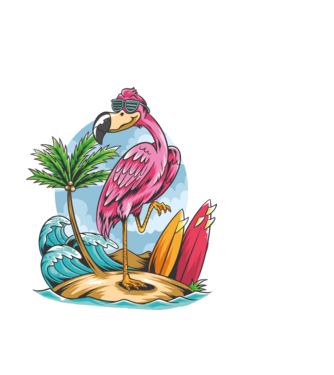 Surfer flamingo model negru pe tricou