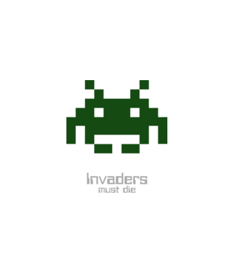 Invaders Must Die model alb pe tricou