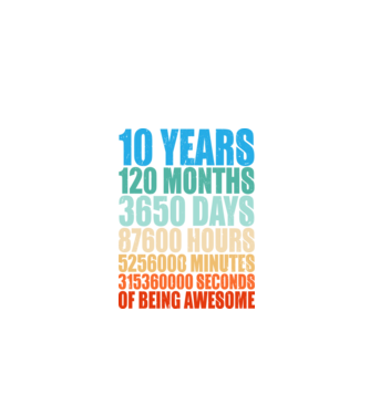 10 years of being awesome model negru pe tricou