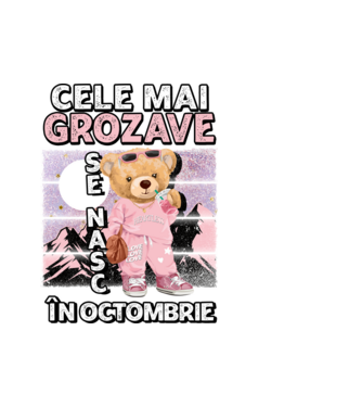 RETRO teddy fetişcană OCTOMBRIE model alb pe tricou