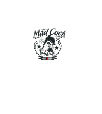 The Mad Cock model alb pe tricou